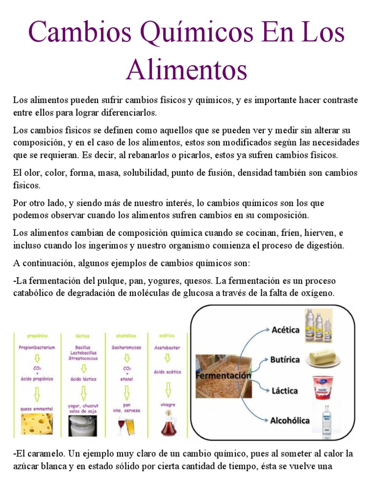 Cambios Químicos en Alimentos: Ejemplos | PDF