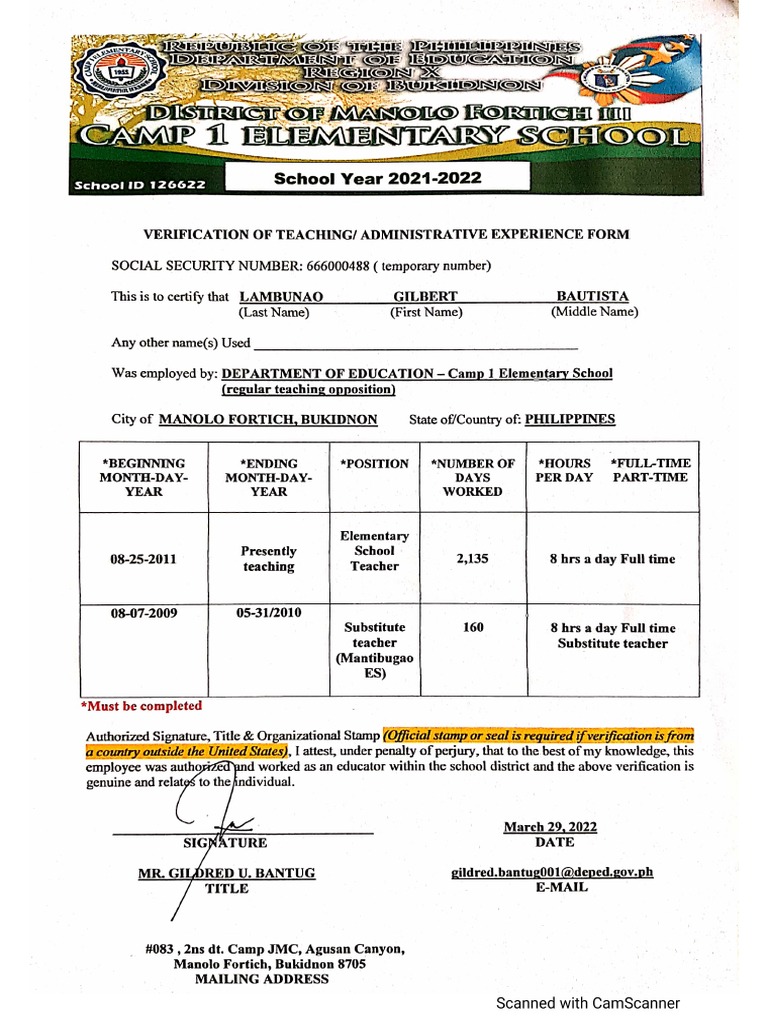 Verification of Teaching Experience | PDF