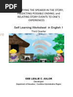 Identifying The Speaker in The Story Predicting Possible Ending and Relating Story Events To One'S Experiences Self Learning Worksheet in English 1