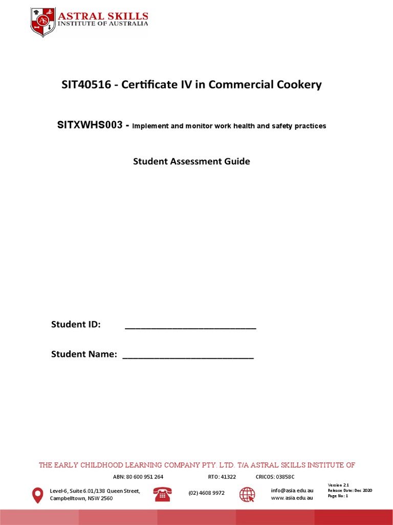 SITXWHS001 - Participate in Safe Work Practices Student Guide ...