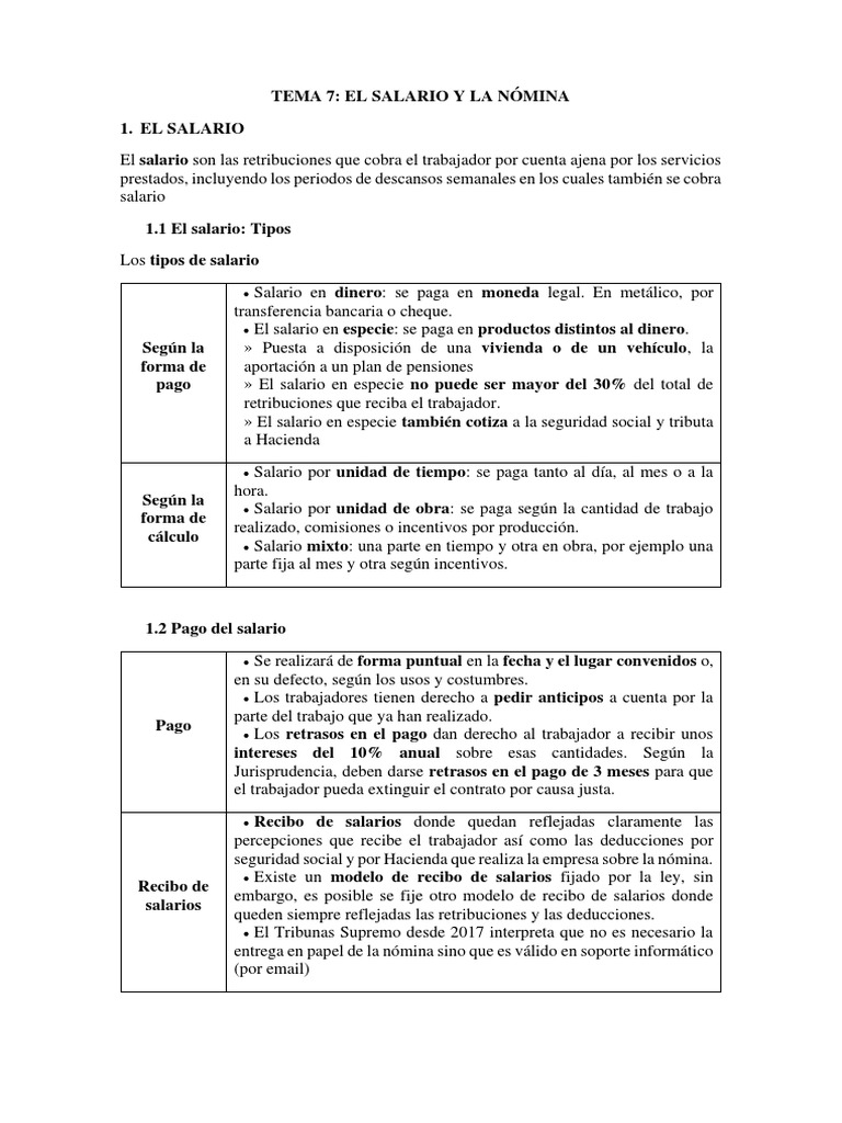 Tema 7. El Salario y La Nomina | PDF | Salario | Cheque de pago