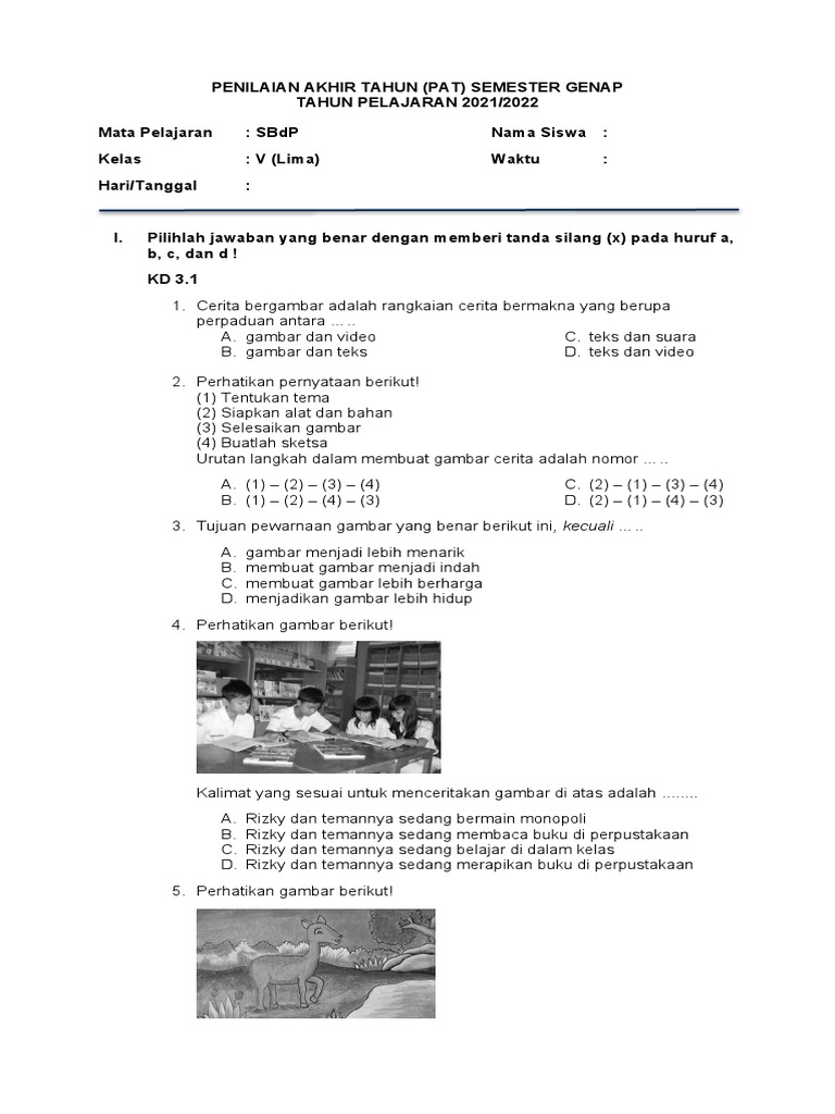 Soal pat sbdp kelas 3 semester 2