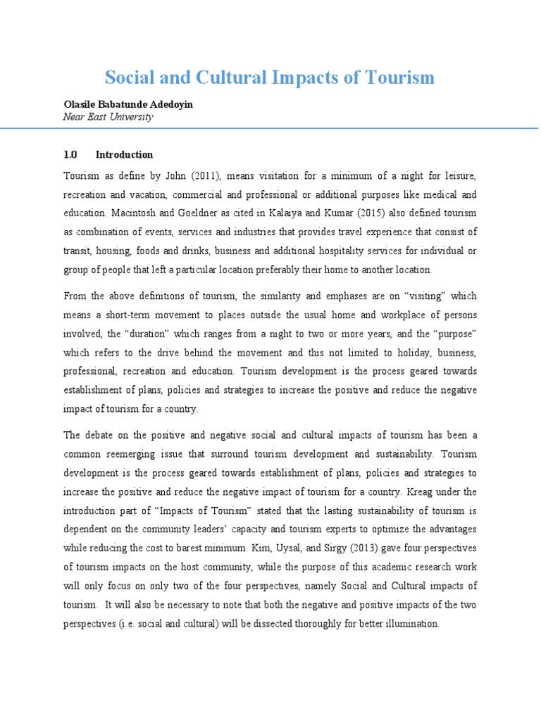 Social and Cultural Effects of Tourism | PDF | Tourism | Sustainability