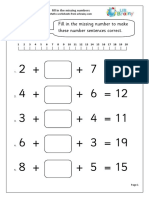 Fill in The Missing Number To Make These Number Sentences Correct