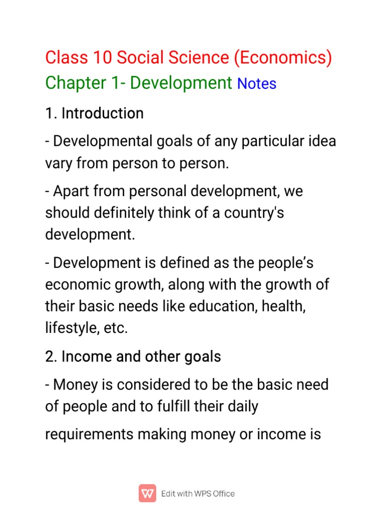 Class 10 Social Science Development Notes | PDF | Wellness | Science ...