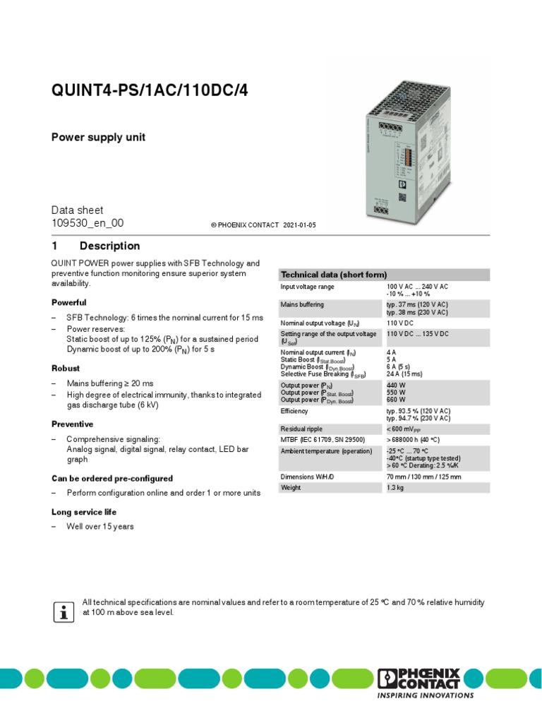 DB en Quint4 Ps 1ac 110dc 4 109530 en 00 PDF Power Supply
