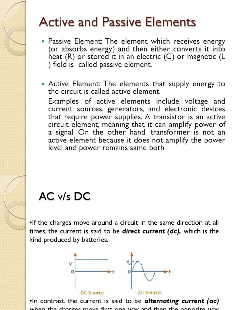 Active and Passive Elements PDF Electrical Network Voltage