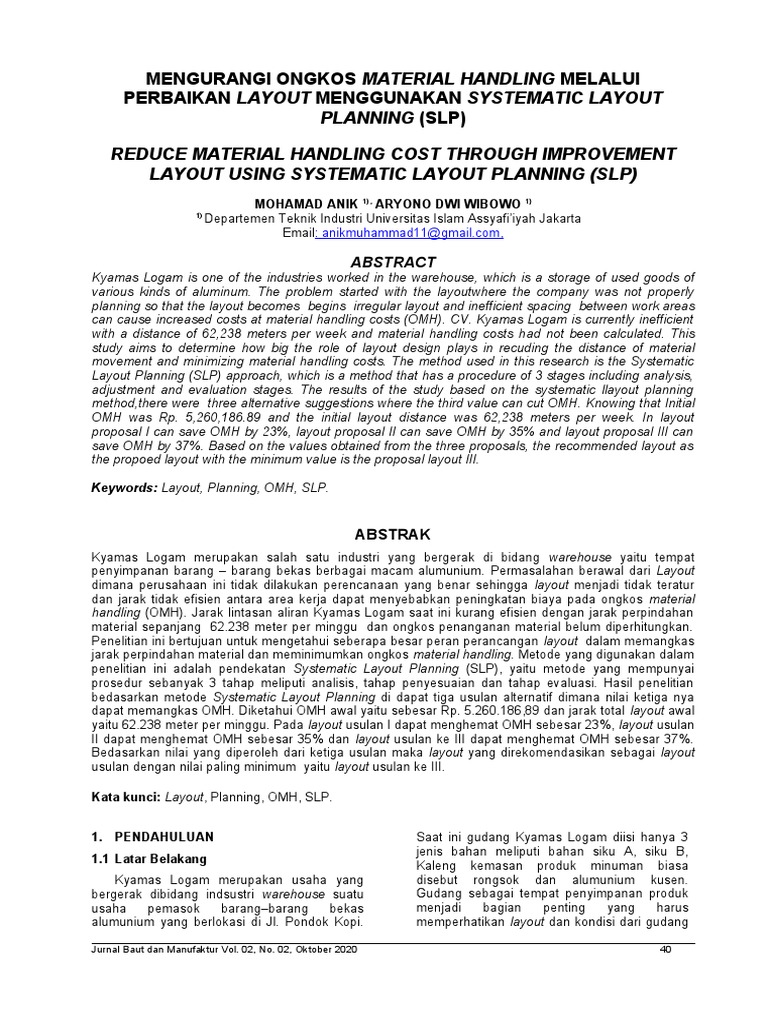 Reducing Material Handling Costs via SLP | PDF | Production And ...