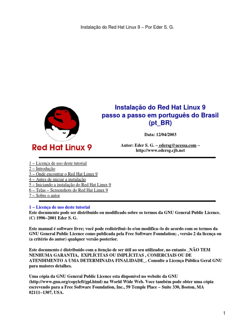 Instalação Do Red Hat Linux 9 | PDF | Inicialização (informática) | Linux