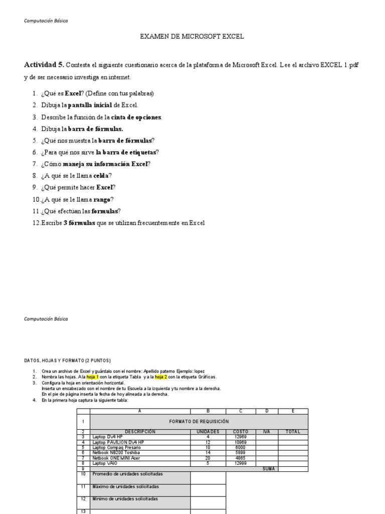 Examen Práctico de Microsoft Excel | PDF | Microsoft Excel | Informática