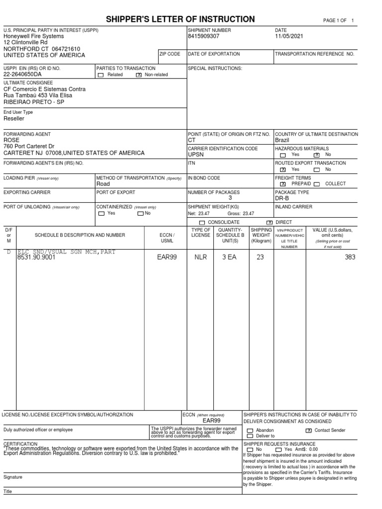 Imp008400 - 8415909307 - Shippers Letter of Instruction | PDF | Freight ...