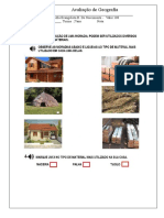 Avaliação de Geografia com tópicos sobre partes da casa, visões de casas e profissionais da construção civil