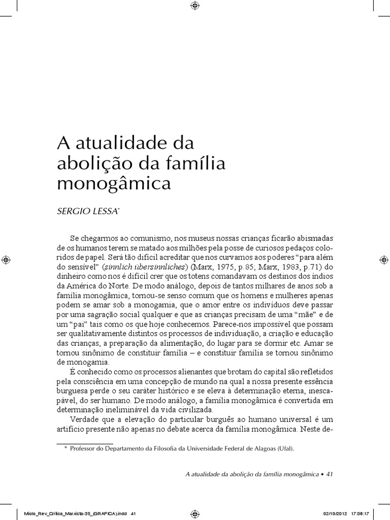 A origem da família monogâmica e seu caráter patriarcal na transição da ...