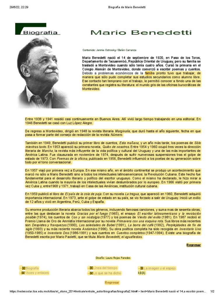 Biografía de Mario Benedetti | PDF