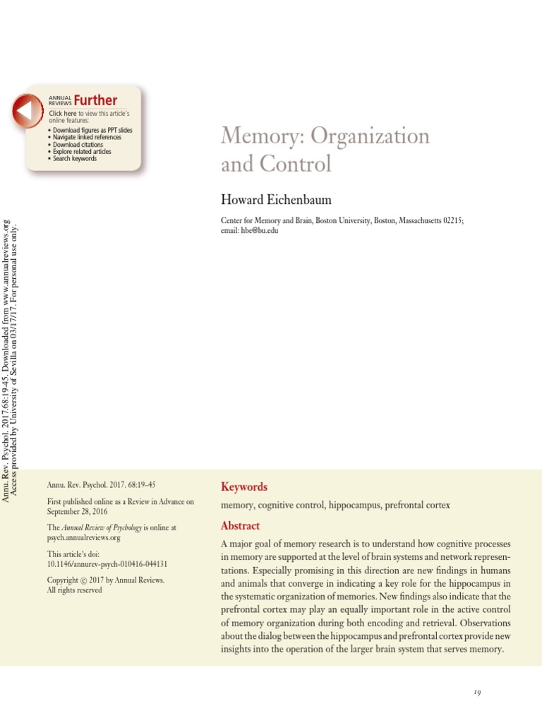 Memory Organization and Control | PDF | Memory | Hippocampus