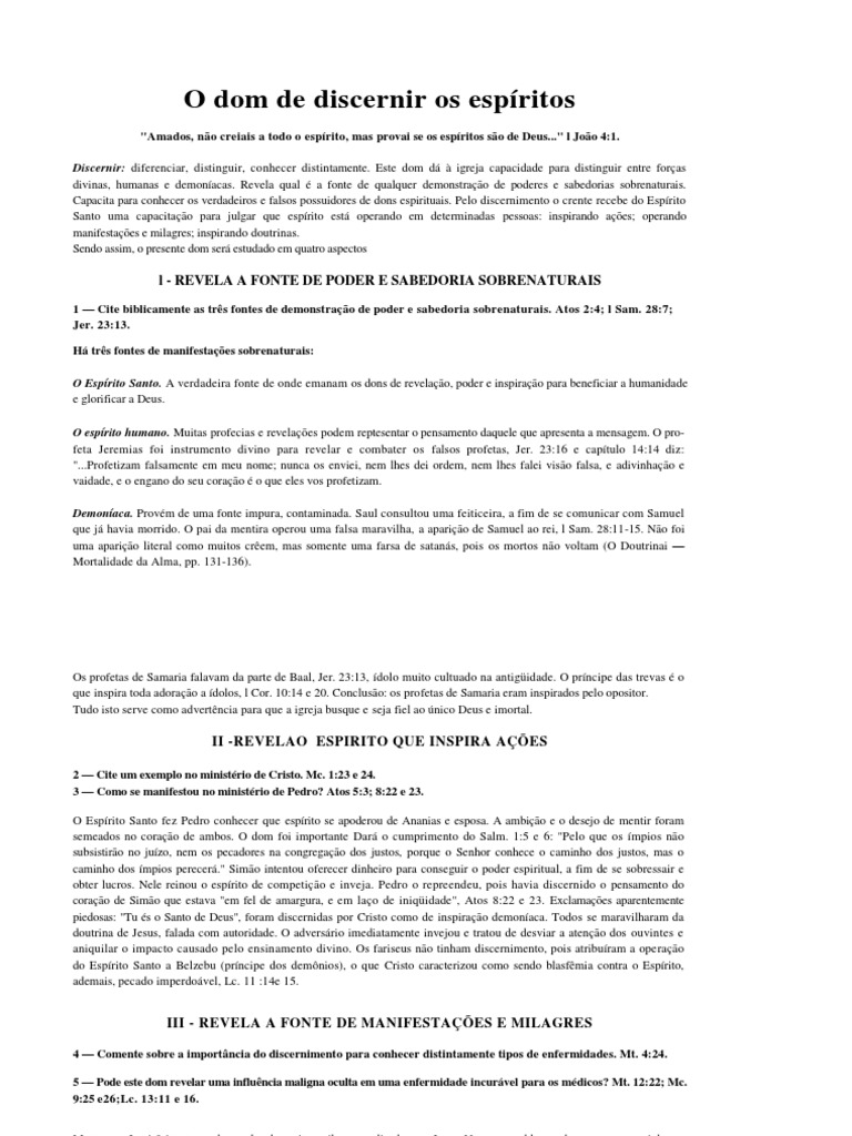Dom de Discernimento de Espiritos | PDF | Presente espiritual ...