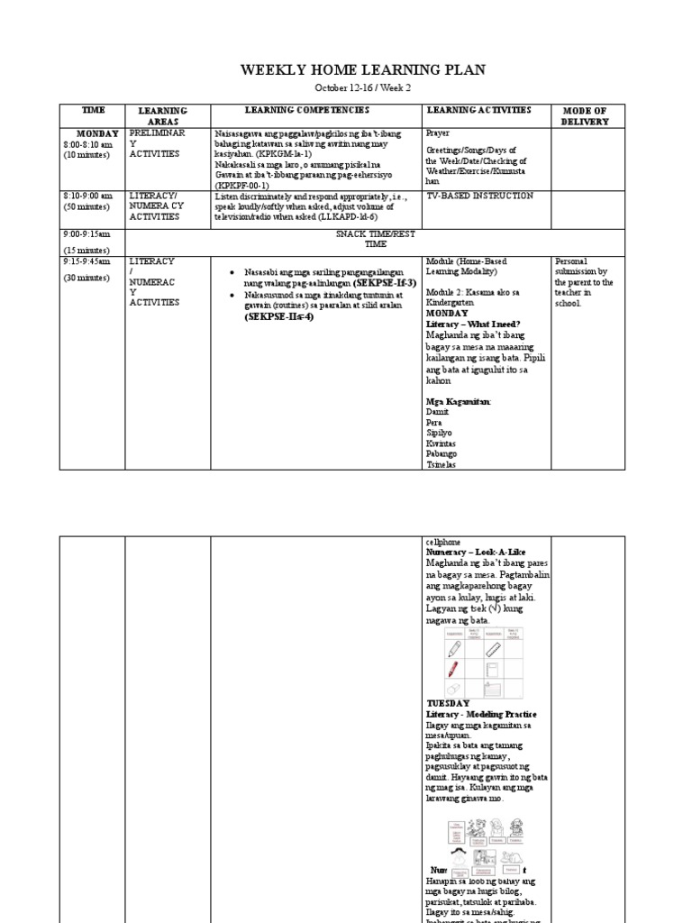 WEEKLY HOME LEARNING PLAN - Week 2 | PDF