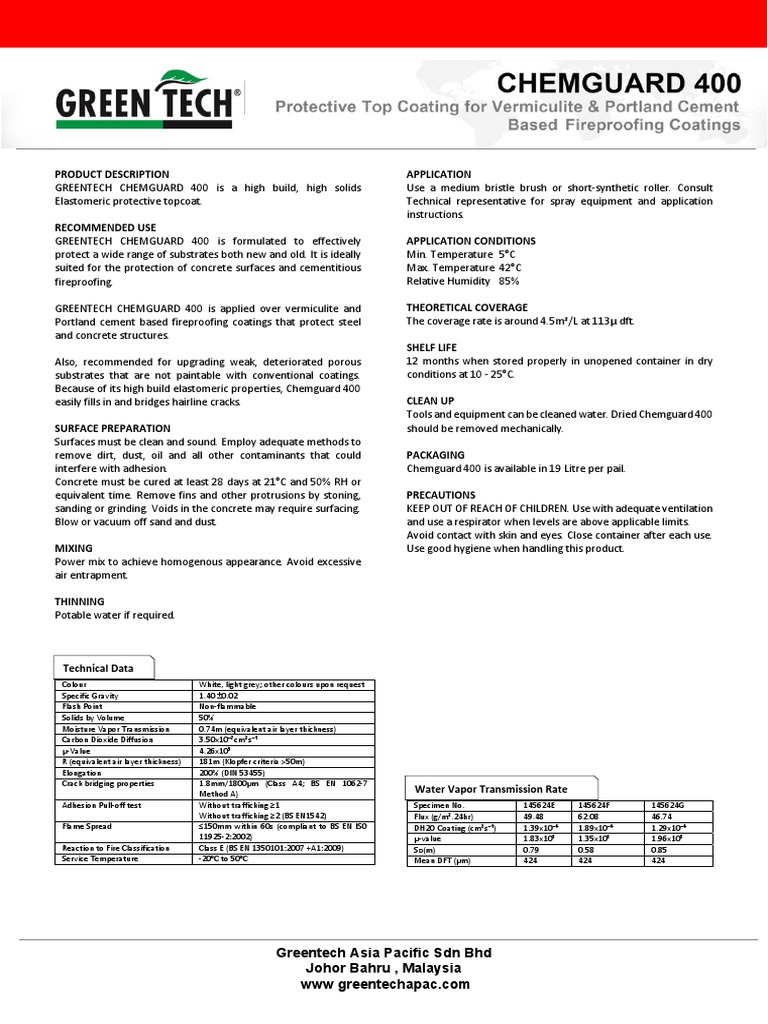Greentech Chemguard 400 Overview | PDF | Concrete | Cement