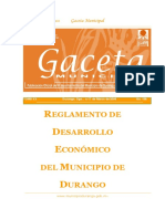 REGLAMENTO DE DESARROLLO ECONÓMICO DURANGO DEL MUNICIPIO DE. Gaceta Municipal. WWW - Municipiodurango.gob - MX