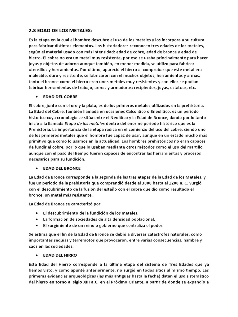 Etapas de la Edad de los Metales | PDF | Bronce | Rieles