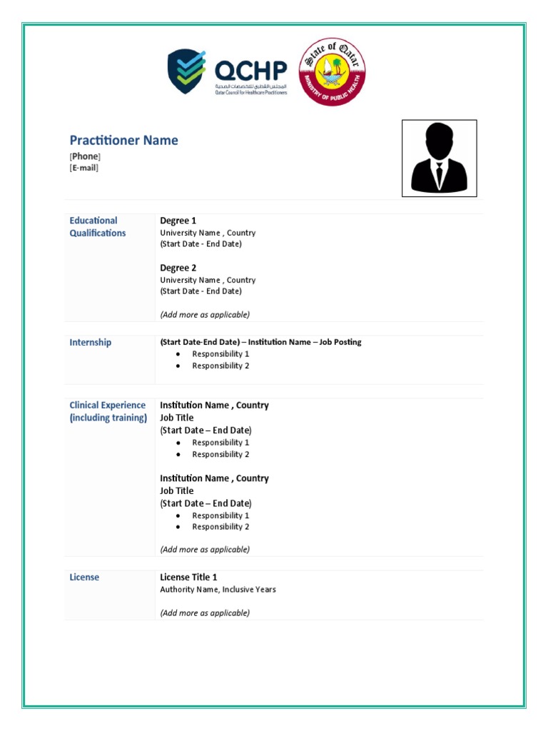 QCHP CV Template PDF