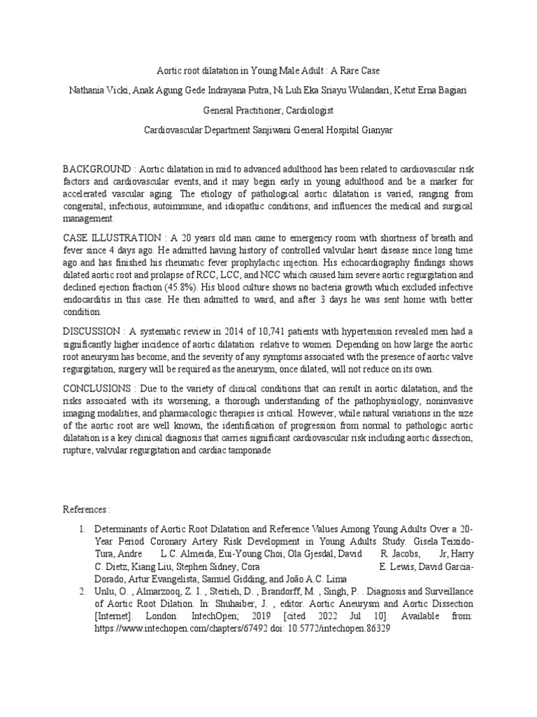 Aortic root dilatation As The Sole Cause of Atrial Fibrillation PDF Heart Circulatory System