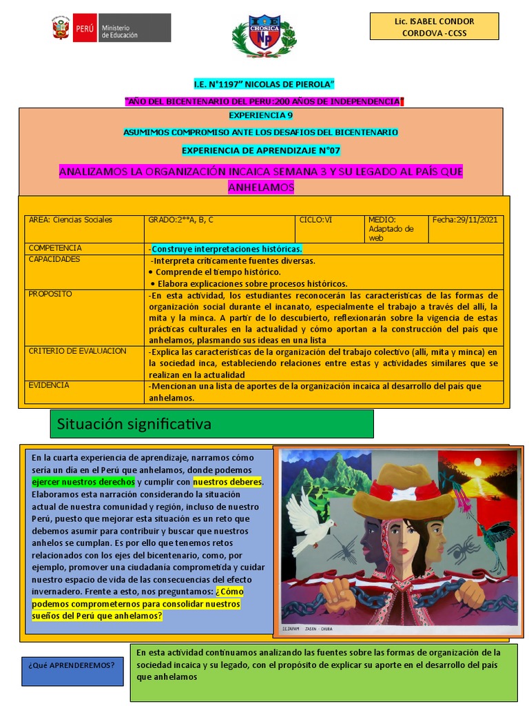 Experiencia 29 de CCSS de 2°a, B, C | PDF | Imperio Inca