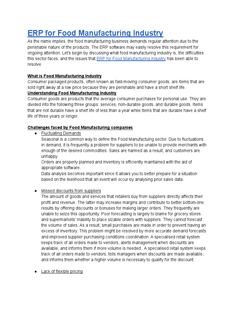 ERP For Food Manufacturing Industry | PDF | Enterprise Resource ...