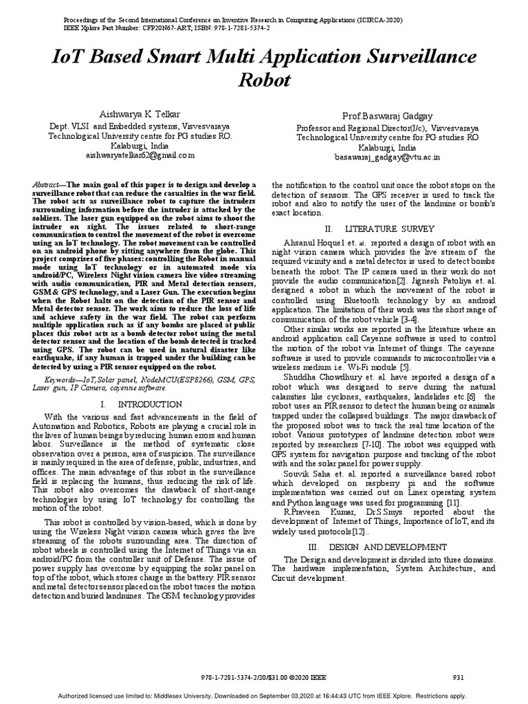 IoT Based Smart Multi Application Surveillance | PDF | Internet Of ...