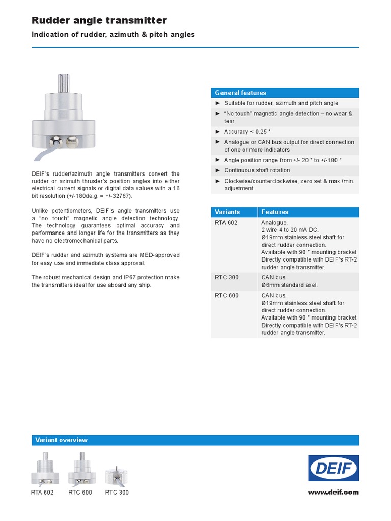 Rudder Angle Transmitter With Variants Marine Offshore Uk | PDF | Angle ...