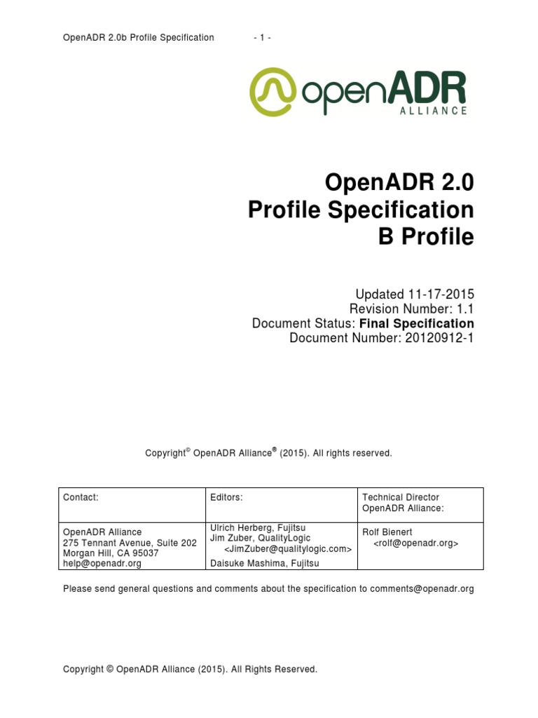 OpenADR 2 0b Profile Specification v1 1 | PDF | Computing