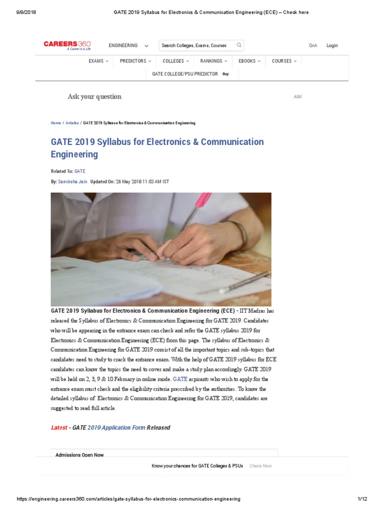 Gate 2019 Syllabus For Electronics Communication Engineering Ece