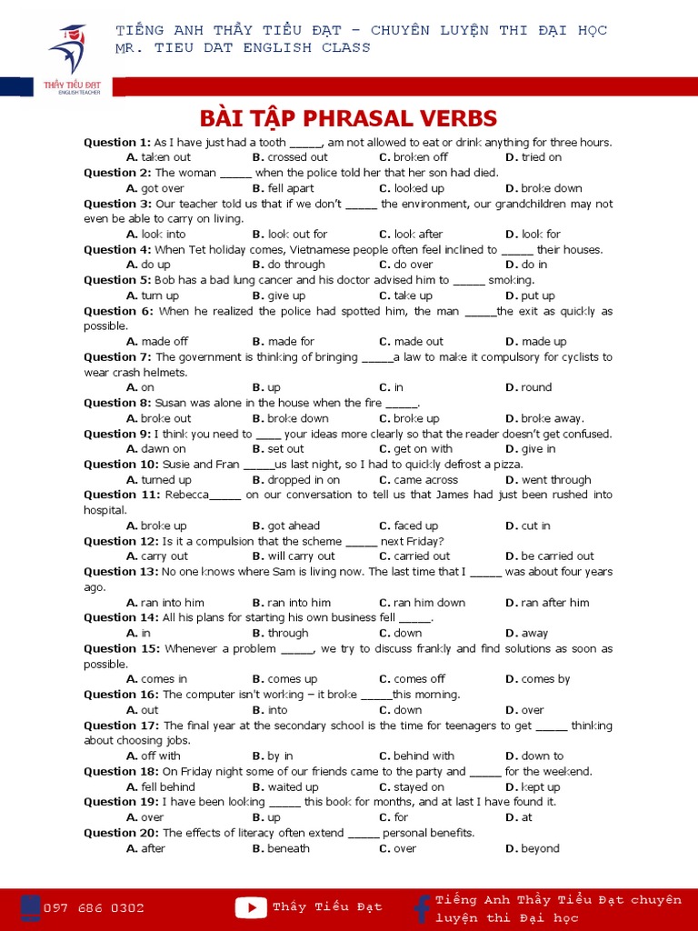Phrasal Verbs Practice Exercises | PDF | Vietnam
