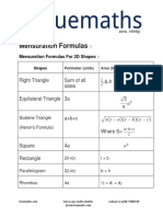 Mensuration Formulas For 2D Shapes