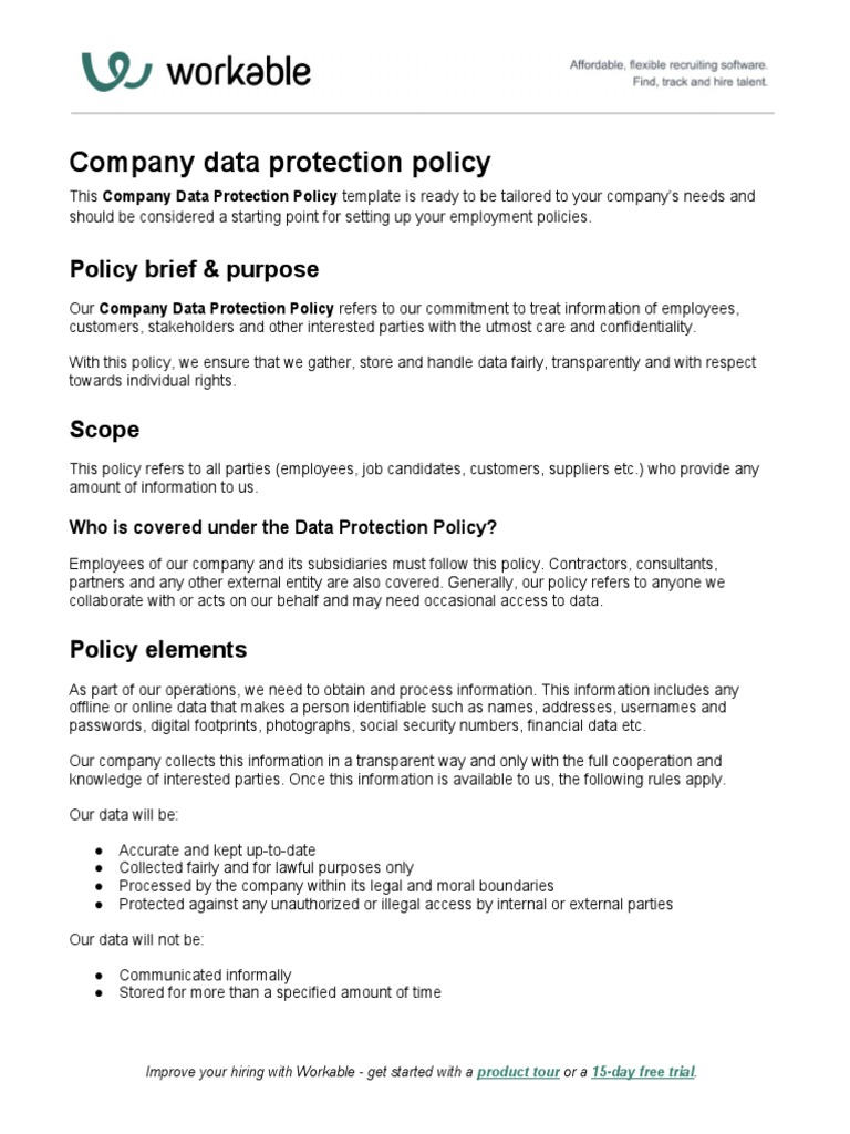 Company Data Protection Policy | PDF | Information Privacy ...