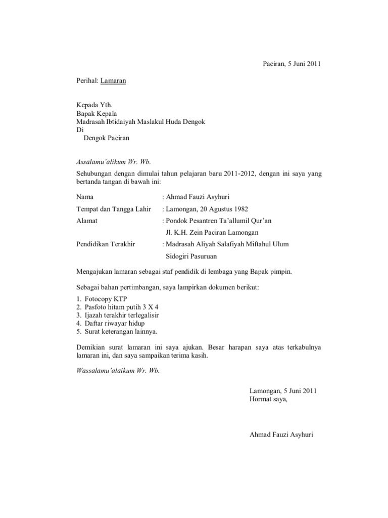 Surat Lamaran Mengajar Pdf