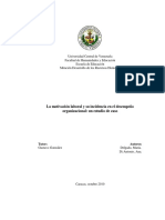 La Motivación Laboral y Su Incidencia en El Desempeño Organizacional - Un Estudio de Caso