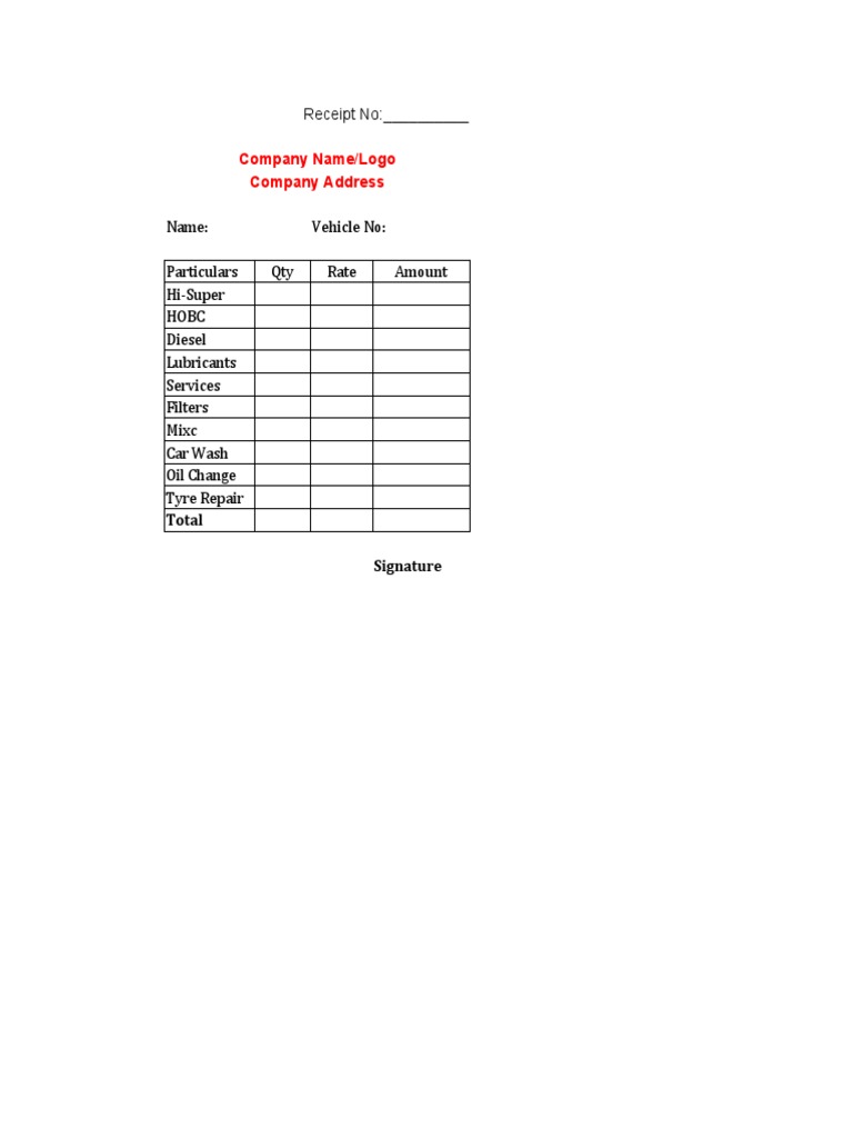Petrol Pump Bill Receip Format PDF