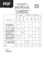 Tle 7 - Food Processing 1 Summative Test Table of Specification