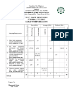 Tle 7 - Food Processing 1 Summative Test Table of Specification