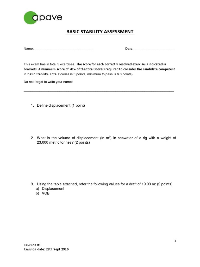 Basic Stability Assessment Exam Guide | PDF | Naval Architecture ...