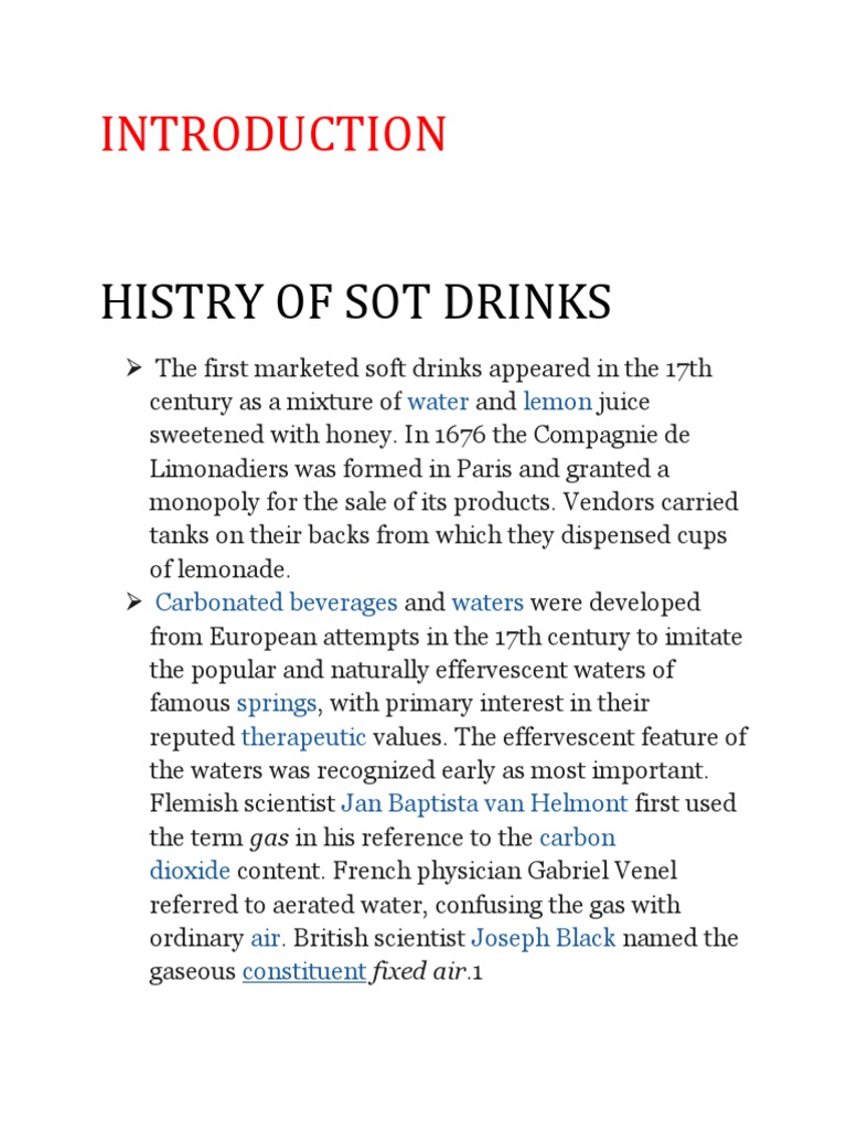 Introduction To Soft Drink PDF Soft Drink Drink