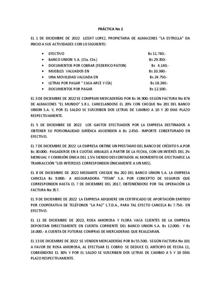 Práctica No 2 - Contabilidad | PDF | Bancos | Cheque