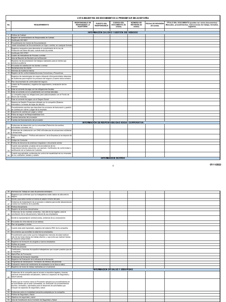 Lista Maestra de Documentos ISO 9001 | PDF | Auditoría | Seguro