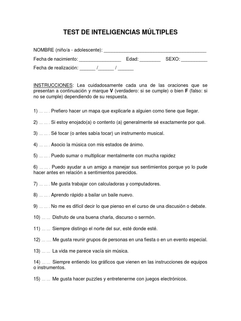 Test de Inteligencias Múltiples | PDF