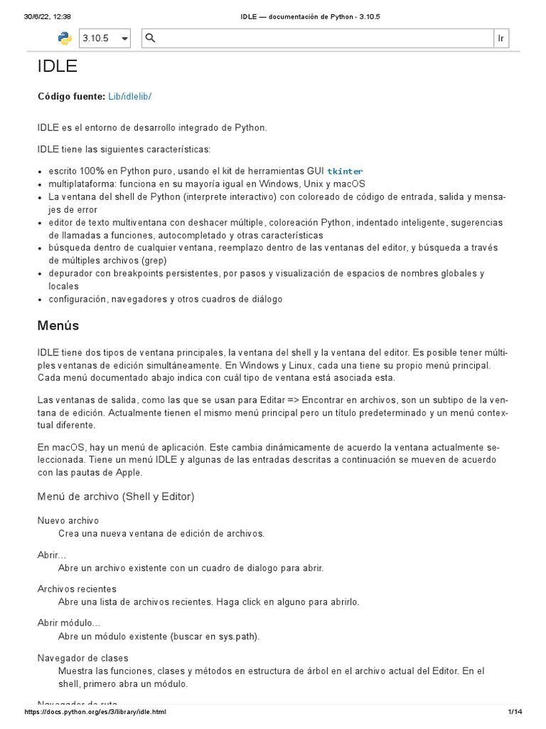 Documentación de IDLE para Python 3.10.5 | PDF | Interfaz de línea de ...