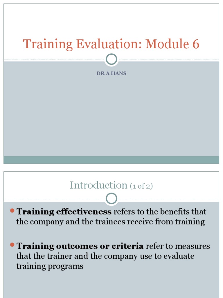 Training Evaluation - Module 6 MBA | PDF | Return On Investment ...