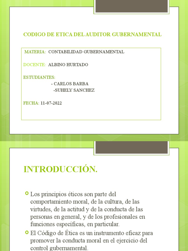 Código de Ética del Auditor Gubernamental | PDF | Contralor | Gobierno