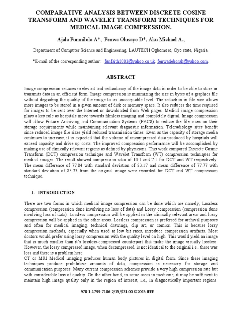 Comparison Between Discrete Cosine and Wave Let Transform | PDF | Data ...