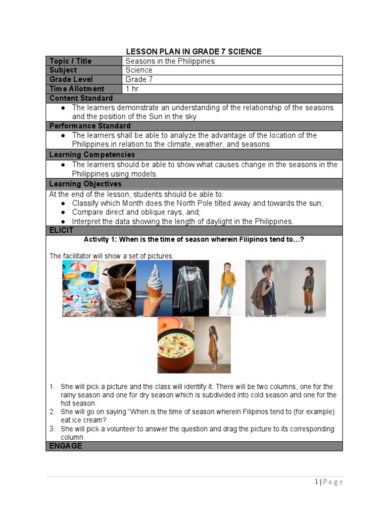 Seasons in the Philippines: Grade 7 Lesson Plan | PDF | Night | Earth